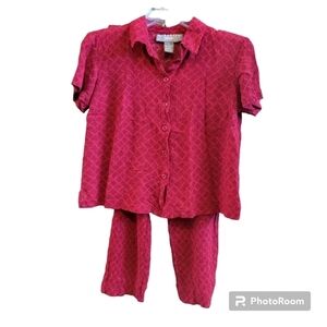 Red Small Blouse / Medium Pants Petite Pantsuit